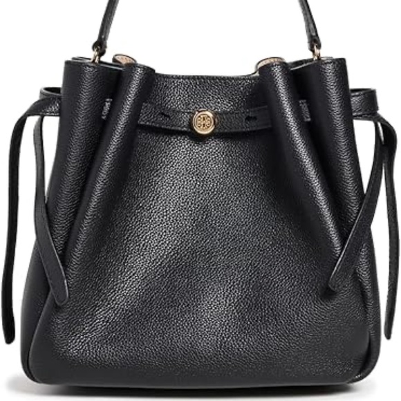 Tory Burch Romy  Black Pebble Leather Bucket Bag - Picture 2 of 12